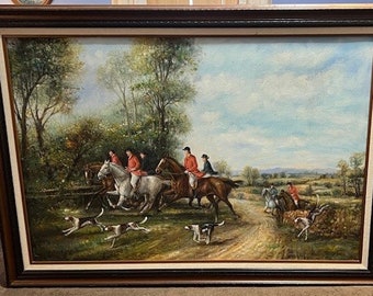 1 large framed oil on canvas painting of English Hunting scene