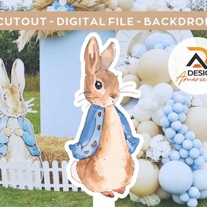 Grande sagoma decorativa di Peter Rabbit, compleanno del coniglietto blu, festa rustica del coniglietto Flopsy, accessorio coniglietto blu per bambino, download immediato, file stampabile