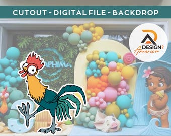 Hei Hei Moana CutOut, tema decorazione festa, festa di compleanno, sostegno in piedi, download digitale - Hei Hei Moana