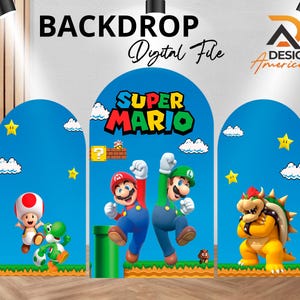 Backdrop Super Mario Bros - Super Mario Bros birthday party decor, Super Mario Bros cutout decor digital download, girl and boy image 1
