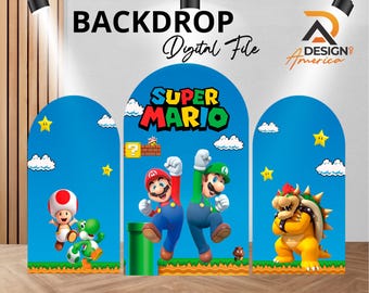 Backdrop Super Mario Bros - Super Mario Bros birthday party decor, Super Mario Bros cutout decor digital download, girl and boy