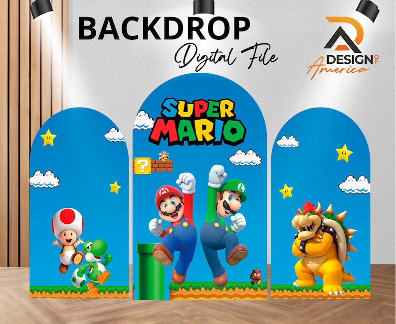 Backdrop Super Mario Bros - Super Mario Bros birthday party decor, Super Mario Bros cutout decor digital download, girl and boy image 1