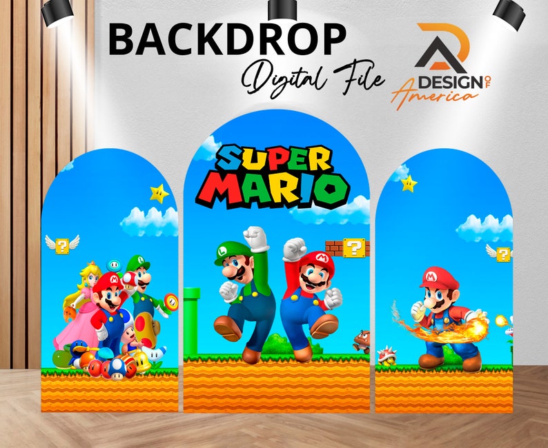 Backdrop Super Mario Bros Super Mario cutout decor digital download Birthday Party Decoration Supplies image 1