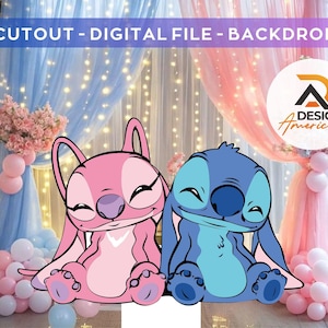 Stitch and Angel - CutOut, Party-Dekorationsthema - Babyparty, Stitch and Angel Geburtstagsparty, Standrequisite, digitaler Download