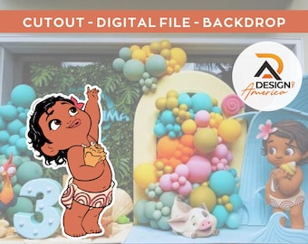 Baby Moana CutOut, party decoration theme, birthday party, standing prop, digital download - Baby Moana