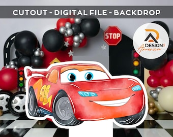 Cars McQueen - Cutout, Themed Party Decorations, Birthday Party, Standing Prop Digital Download Cars Beautiful Watercolor Lightning McQueen