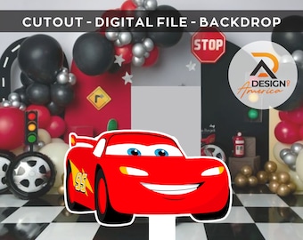 Cars McQueen - CutOut, party decoration theme, birthday party, standing prop, digital download - Cars - Lightning McQueen