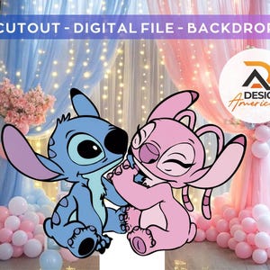 Stitch and Angel - CutOut, Party-Dekorationsthema - Babyparty, Stitch and Angel Geburtstagsparty, Standrequisite, digitaler Download