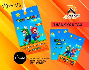 Étiquette de faveur modifiable Super Mario et Luigi Boxer | Étiquette cadeau d’anniversaire imprimable | Modèle de fête pour enfants | Téléchargement instantané | Cadeaux de fête Mario