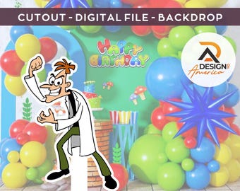 Dr. Doofenshmirtz - Phineas and Ferb - CutOut, Phineas and Ferb party decoration theme, birthday party, stand up prop, digital download