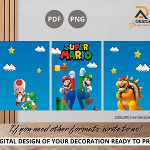 Backdrop Super Mario Bros - Super Mario Bros birthday party decor, Super Mario Bros cutout decor digital download, girl and boy image 2