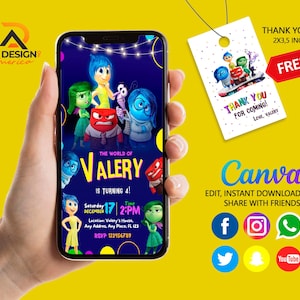 Modello di invito di compleanno mobile modificabile al rovescio, inviti per feste di compleanno, invito a una festa digitale per bambini, download istantaneo, dentro e fuori