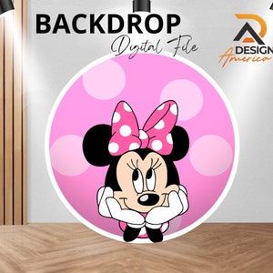 Sfondo rotondo per fotografia a tema Minnie Mouse per bambini Sfondo personalizzato per festa di compleanno con decorazione Minnie Mouse