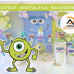 Monster Inc - Mike Wazowski CutOut, party decoration theme, birthday party, standing prop, digital download - Monster Inc