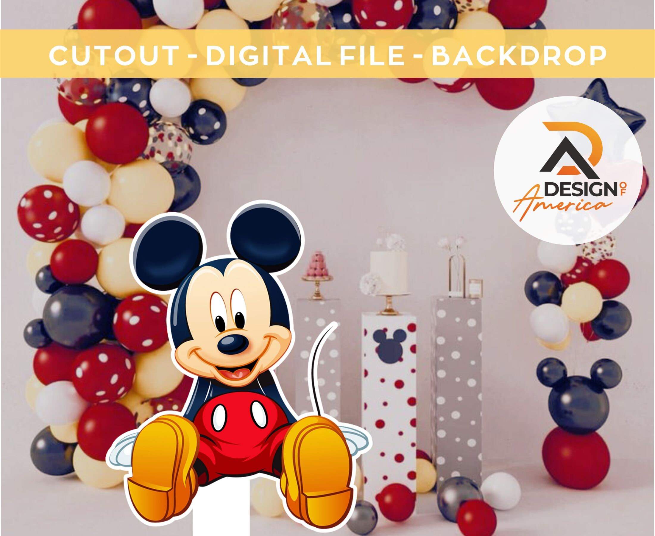 Mickey Mouse CutOut, large cake mouse background decoration, cake theme party decoration or birthday party stand up prop, digital