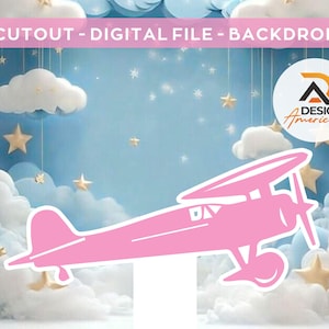 Pink Airplane Cutout, Party Decoration Theme, Flight Kids Birthday Party, Passport, Travel, Standing Prop, Digital Download - Pink Airplane