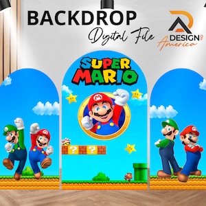 Backdrop Super Mario Bros - Super Mario Bros birthday party decor, Super Mario Bros cutout decor digital download, girl and boy  Mario Bros
