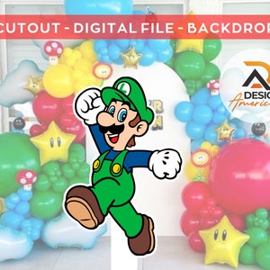 Super Mario Bros - CutOut, Super Mario Bros party decoration theme, birthday party, stand up prop, digital download - Luigi