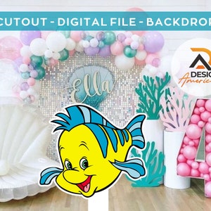Ariel Flounder Cutout, Ariel Cutout Decoration, Ariel Party Decoration Theme Baby Shower or Birthday Party Stand Up Prop, Digital Download