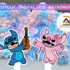 Stitch and Angel - CutOut, Party-Dekorationsthema - Babyparty, Stitch and Angel Geburtstagsparty, Standrequisite, digitaler Download
