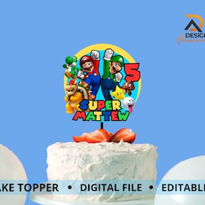 Super Mario personalized Cake Topper | Super Mario Birthday Party| Mario birthday party | Printable Birthday Cake Topper | DIGITAL FILE