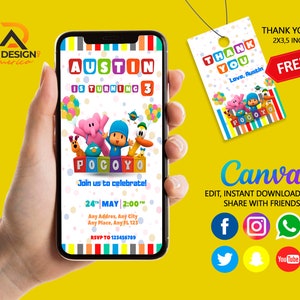 Editable Mobile Pocoyo Birthday Invitation Template, Birthday Party Invitations, Digital Kids Party Invite, Instant Download, Pocoyo Digital