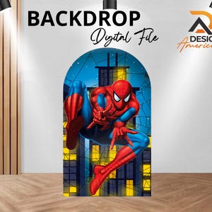 Décor de fond Spiderman - décoration de fête d'anniversaire, découpe Spiderman à télécharger, Spiderman fille et garçon - fond rond de ville nocturne