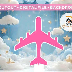 Pink Airplane Cutout, Party Decoration Theme, Flight Kids Birthday Party, Passport, Travel, Standing Prop, Digital Download - Pink Airplane