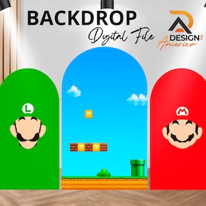 Hintergrund Super Mario Bros - Super Mario Bros Geburtstagsparty-Dekor, Super Mario Bros Cutout-Dekor digitaler Download, Mädchen und Junge Mario Bros