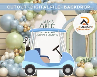 Golf Cart Cutout, watercolor Golf Birthday Decor, Golf Party Decoration Theme Baby shower Or Birthday Party Stand Up Prop, Digital Download