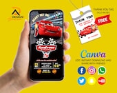 Cars Birthday Invitation | Kids Birthday Mobile Invite | Lightning McQueen Evite, Editable Personalized Canva Printable Digital Invitation