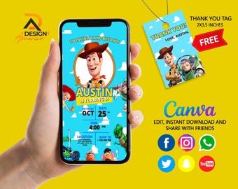 Modello mobile modificabile di invito di compleanno Toystory, inviti per feste di compleanno, invito a feste digitali per bambini, download istantaneo, Toy Story