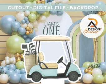 Golf Cart Cutout, watercolor Golf Birthday Decor, Golf Party Decoration Theme Baby shower Or Birthday Party Stand Up Prop, Digital Download