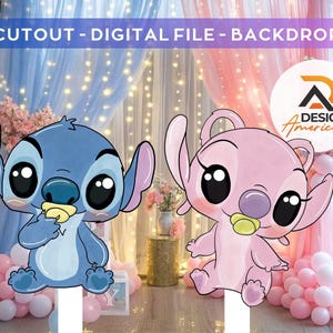 Stitch and Angel - CutOut, party decoration theme - Baby Shower, Stitch and Angel birthday party, booth prop, digital download