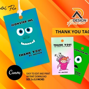 Editable Monster INC Favor Tag | Printable Birthday Gift Tag | Kids party Template | Instant Download | Party Favors Monster INC