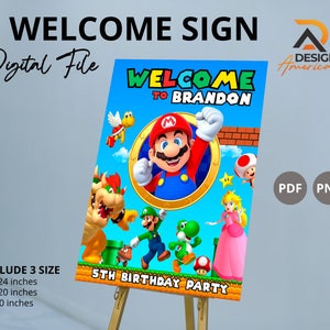 Super Mario Birthday Welcome Sign Boy Mario Bros Birthday Party Decoration Welcome Outdoor Yard Sign Editable Template Printable
