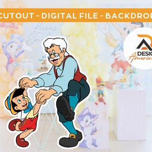 Pinocchio Geppetto - CutOut, party decoration Pinocchio theme, birthday party, standing prop, digital download - Pinocchio  Geppetto