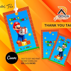 Bearbeitbarer Super Mario Bros.-Geschenkanhänger | Druckbarer Geburtstagsgeschenkanhänger | Kinderparty-Vorlage | Sofortiger Download | Partygeschenke Super Mario Bros