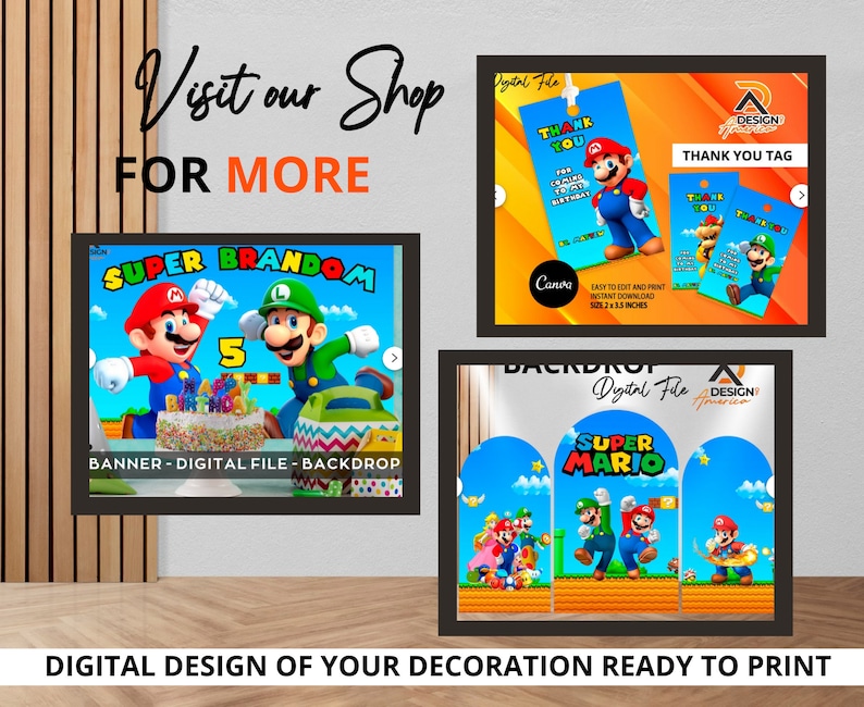 Backdrop Super Mario Bros Super Mario cutout decor digital download Birthday Party Decoration Supplies image 3