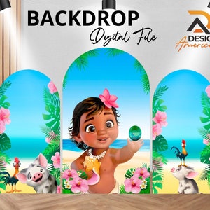 Bakgrund Vaiana - Vaiana födelsedagsfestdekor, Vaiana utklippsdekor digital nedladdning, flicka Vaiana
