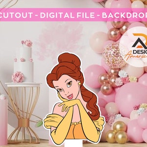 Belle Cutout, Beauty and the Beast Decoration, Belle Party Decoration Theme, Princess Party, Standing Holder, Digital Download