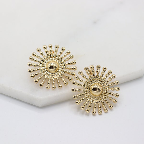 Stainless steel, gold tone sun round shaped earrings