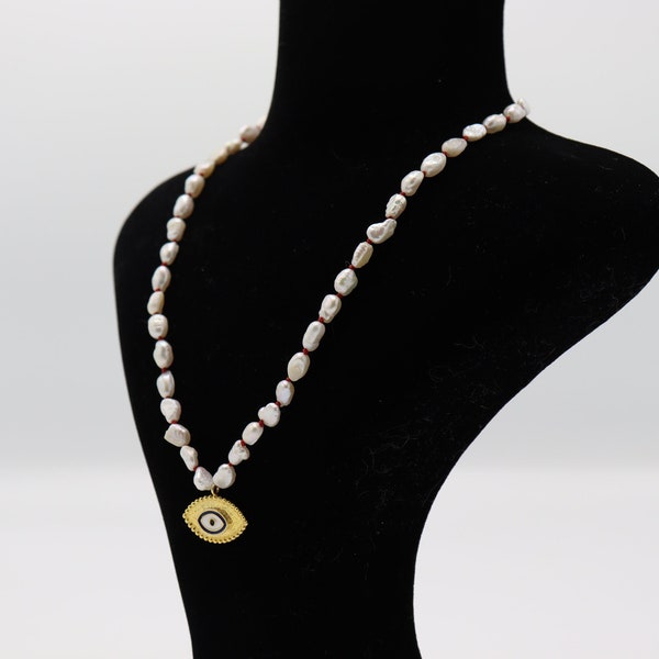 Hand made, natural pearls, sterling silver gold plated pendant necklace