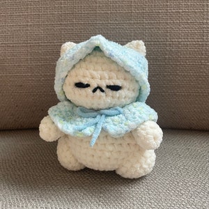 Crochet Cat Plushie with Hood and Cape - Handmade Amigurumi