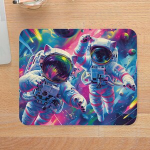 4 SIZES | Space Cat Mousepad Astronaut Mouse Pad Cyberpunk Cool Desk Mat Sci-Fi Gaming Gift Stoner Gamer Gift Trippy Cat Desk Accessory