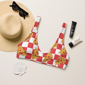 Pizza Badeanzug Sport oder String Bikini Top | Herausnehmbare Polsterung aus recyceltem UPF 50+ 2XS - 6XL