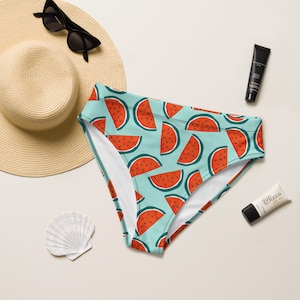 cute high waisted bikini or string bikini bottoms watermelon festival rave womens swimsuit recycled UPF 50+ sun protection 2XS-6XL