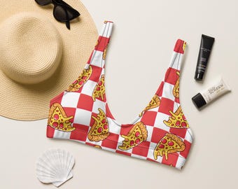 Costume da bagno bikini Pizza, top sportivo o a perizoma / Imbottitura removibile, riciclato, UPF 50+, taglie 2XS–6XL