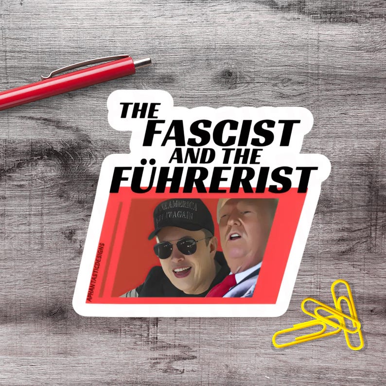 two men, one wearing a hat and sunglasses, the other wearing a tie, with the text "The FASCIST AND THE FÜHRIERIST" displayed prominently.