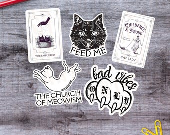 Vinyl 5 Count Witchy Stickers 2" or 3" Goth Vibes Tarot Decal Gift Set